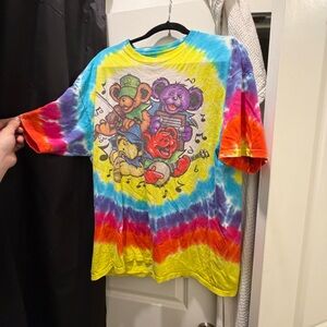 Liquid Blue Colorful Tie-Dye Tee with Musical Characters